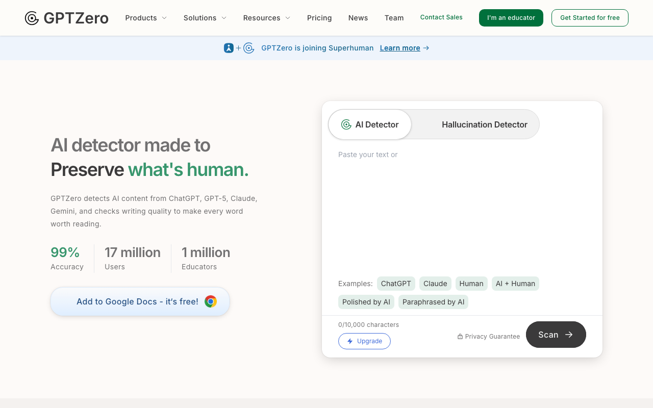 GPTZero screenshot